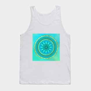 Flower mandala blue gold on watercolor background Tank Top